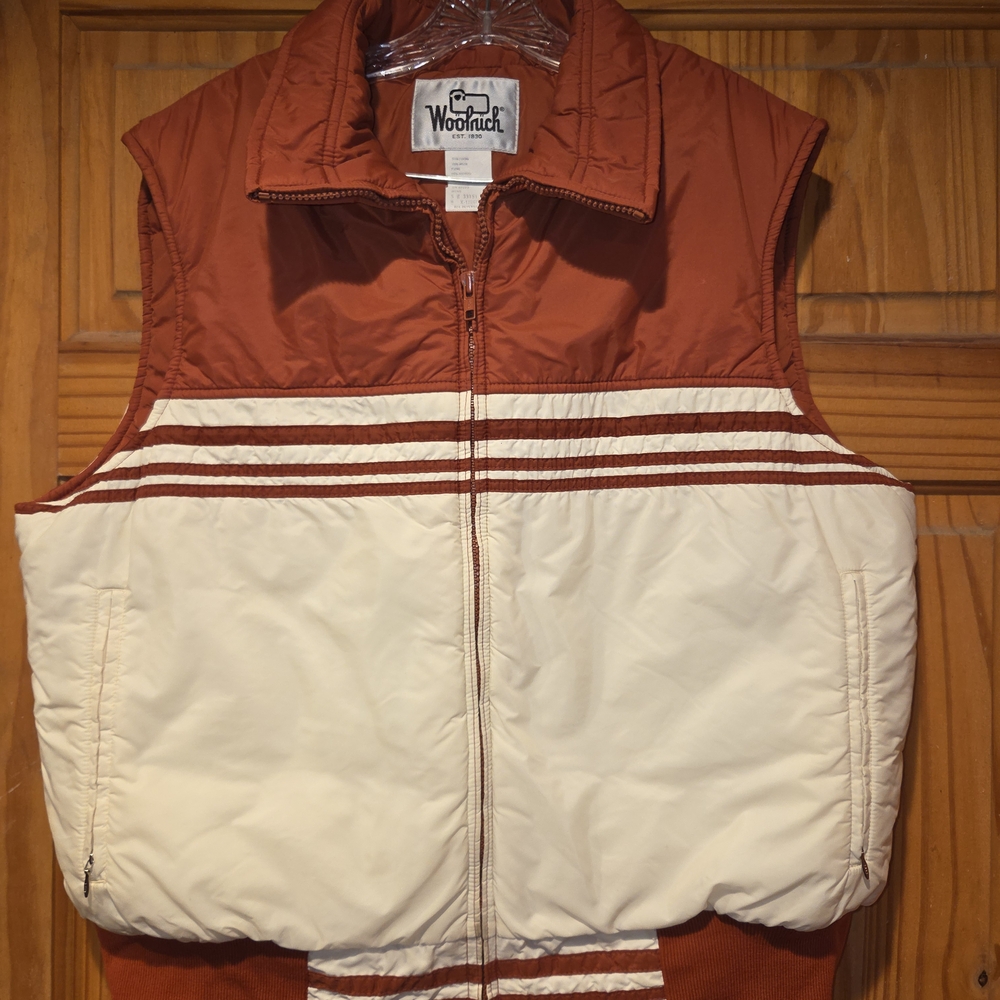Vintage Woolrich Rust and Cream Striped Vest, Women's XL